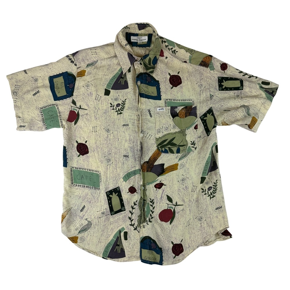 Guess Button Down Shirt Mens 2 Paris Novelty Print Rayon Vintage 90s 1177-330